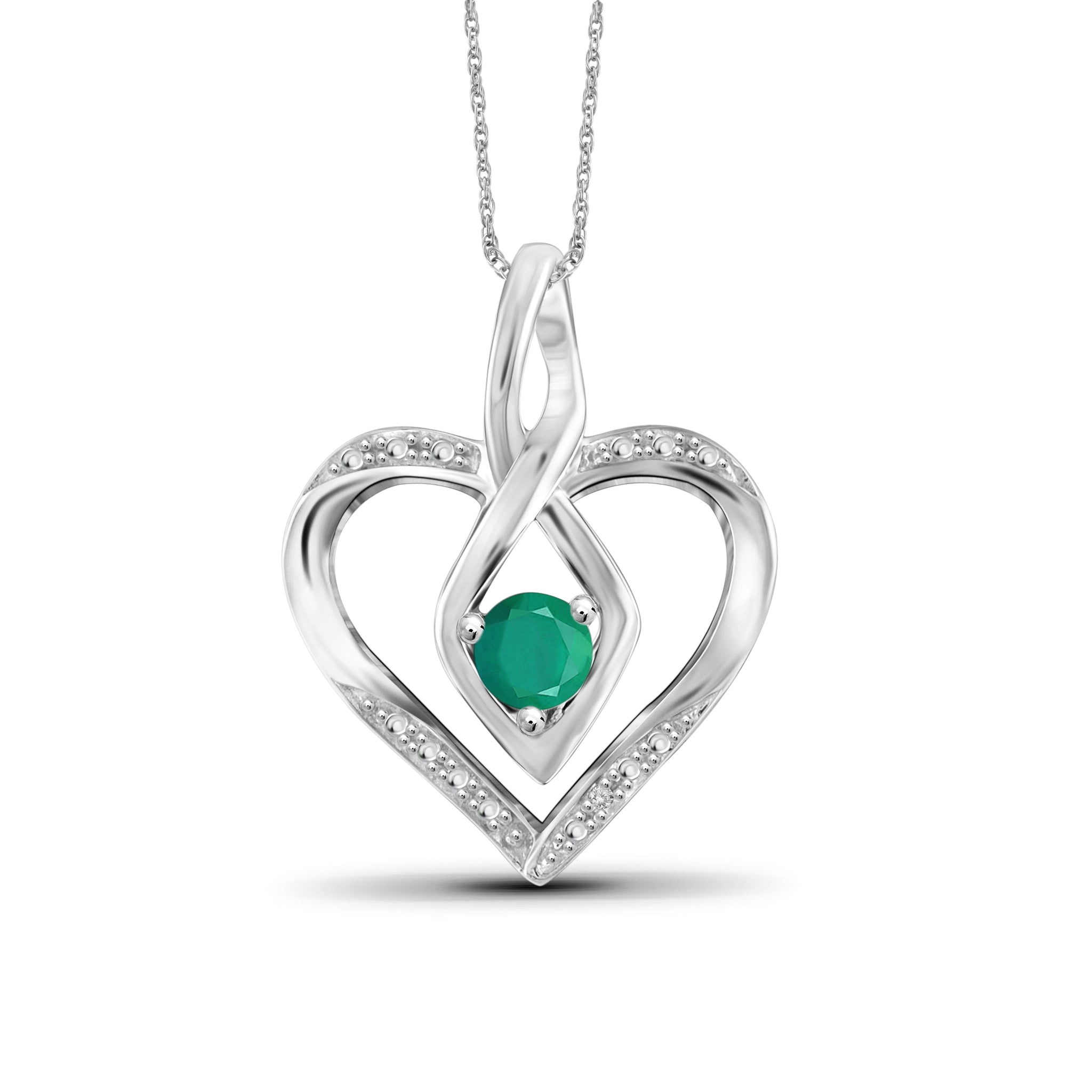 JewelonFire 0.30 Carat T.G.W. Genuine Emerald and Accent White Diamond Sterling Silver Heart Pendant - Assorted Colors