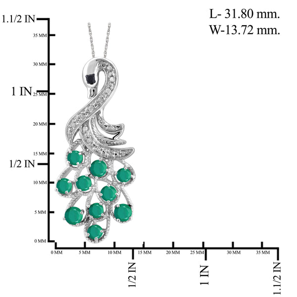 JewelonFire 0.60 Carat T.G.W. Emerald And 1/20 Carat T.W. Black & White Diamond Sterling Silver Peacock Pendant - Assorted Colors