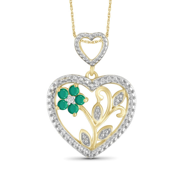 JewelonFire 0.30 Carat T.G.W. Genuine Emerald and Accent White Diamond Sterling Silver Heart Pendant - Assorted Colors