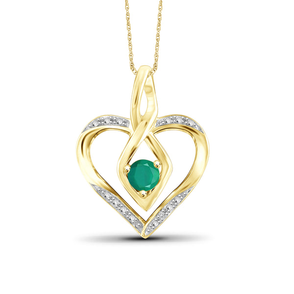 JewelonFire 0.30 Carat T.G.W. Genuine Emerald and Accent White Diamond Sterling Silver Heart Pendant - Assorted Colors