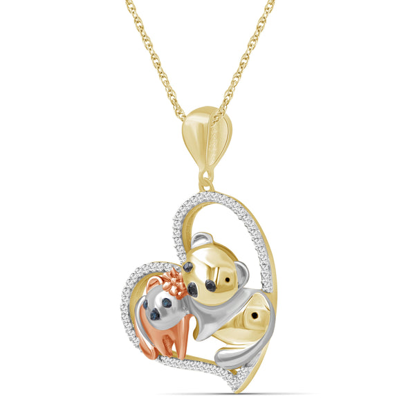 JewelonFire 1/7 Ctw Multi Color Diamond Tri-Tone Sterling Silver Panda Heart Pendant