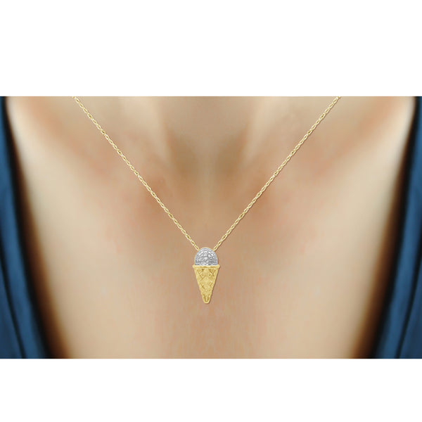 JewelonFire Accent White Diamond 14K Gold over Silver Ice-Cream Pendant