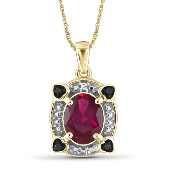 JewelonFire 2.50 Carat T.G.W. Ruby And 1/20 Carat T.W. Black & White Diamond Sterling Silver Pendant - Assorted Colors