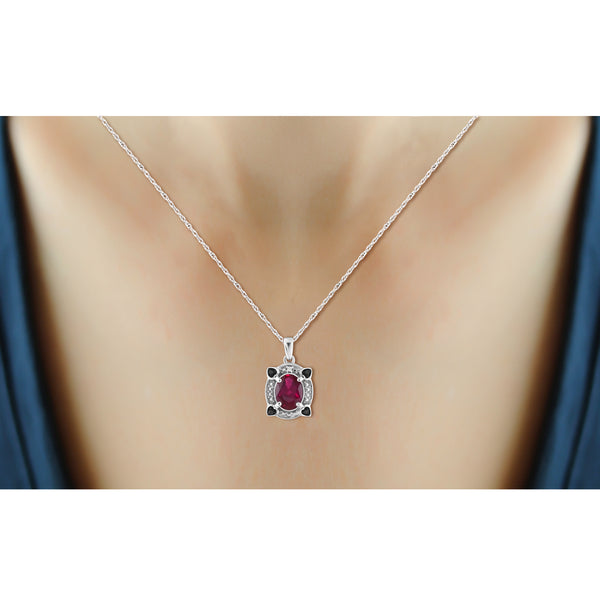 JewelonFire 2.50 Carat T.G.W. Ruby And 1/20 Carat T.W. Black & White Diamond Sterling Silver Pendant - Assorted Colors