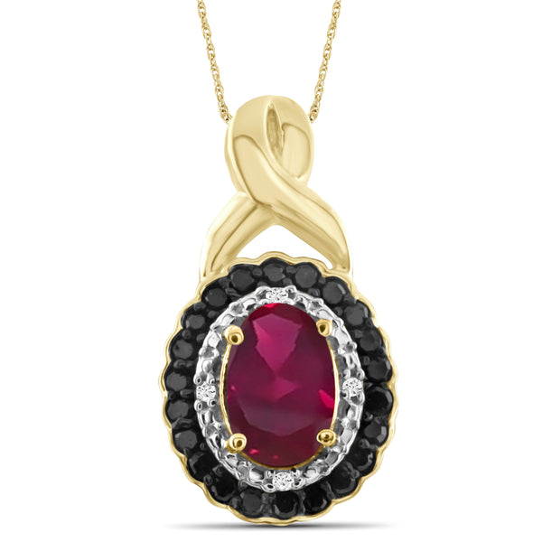 JewelonFire 0.90 Carat T.G.W. Ruby And 1/10 Carat T.W. Black & White Diamond Sterling Silver Pendant - Assorted Colors