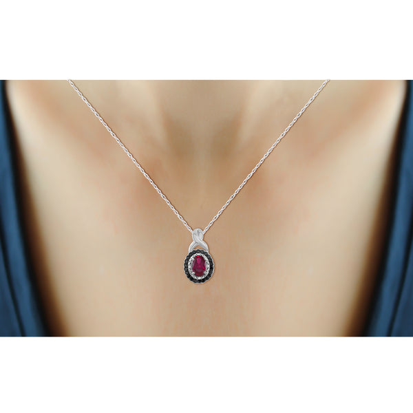 JewelonFire 0.90 Carat T.G.W. Ruby And 1/10 Carat T.W. Black & White Diamond Sterling Silver Pendant - Assorted Colors