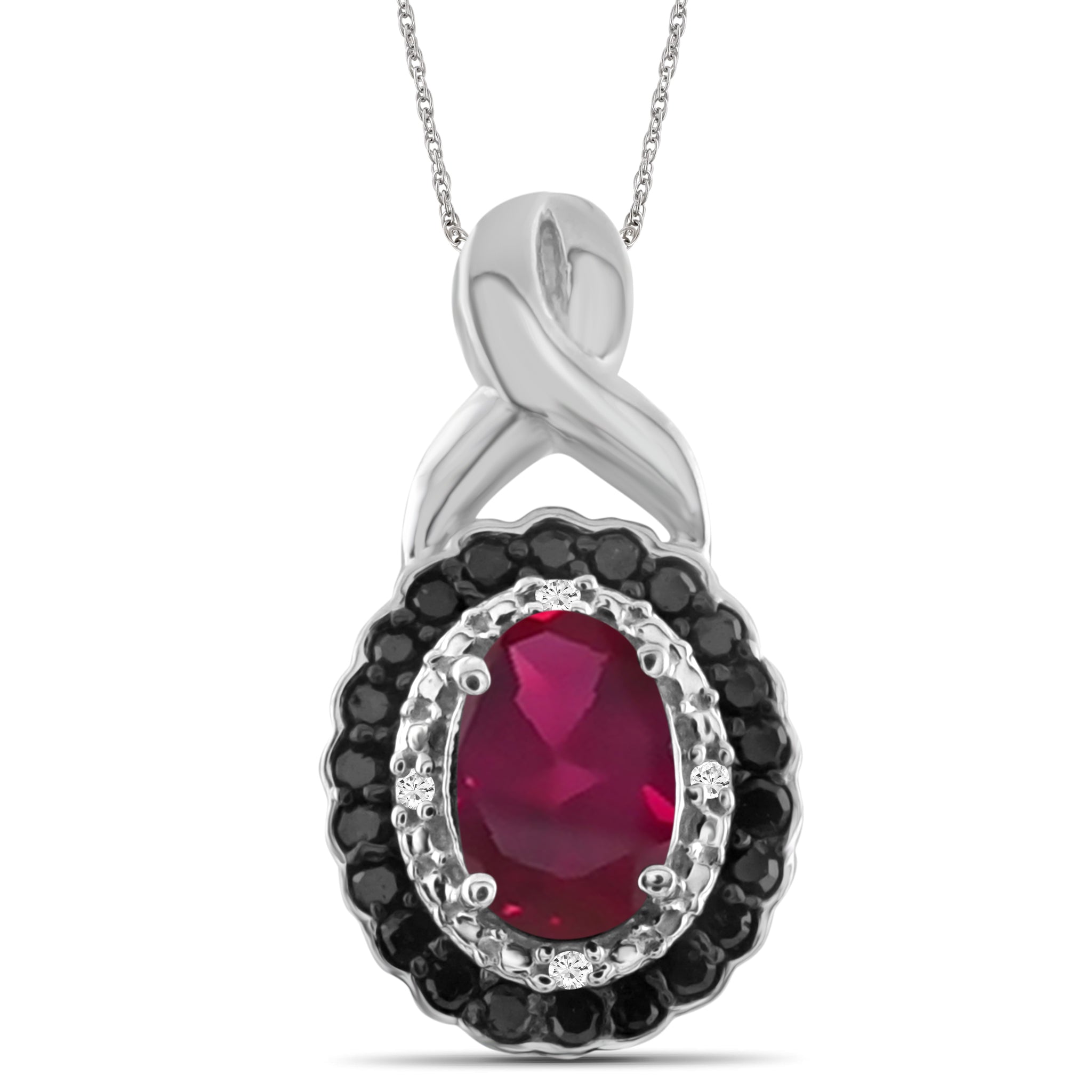 JewelonFire 0.90 Carat T.G.W. Ruby And 1/10 Carat T.W. Black & White Diamond Sterling Silver Pendant - Assorted Colors