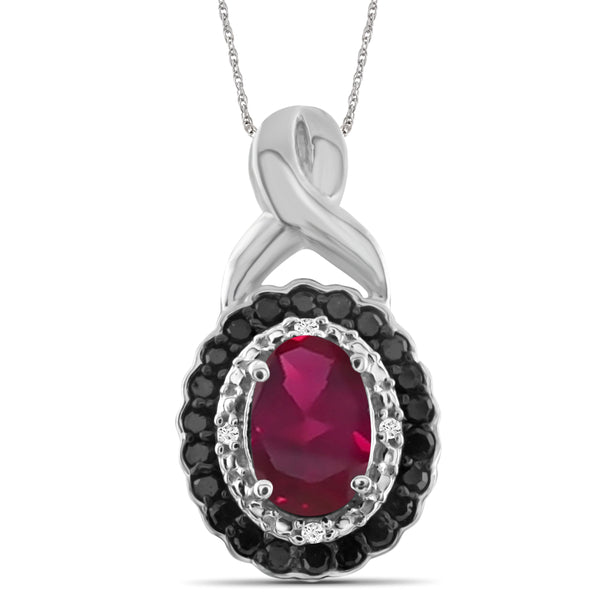 JewelonFire 0.90 Carat T.G.W. Ruby And 1/10 Carat T.W. Black & White Diamond Sterling Silver Pendant - Assorted Colors