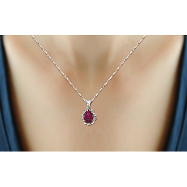 JewelonFire 2.50 Carat T.G.W. Ruby And Accent White Diamond Sterling Silver Pendant - Assorted Colors