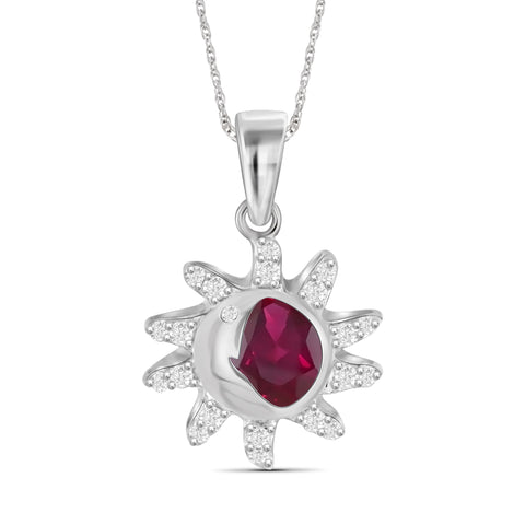 JewelonFire 1.00 Carat T.G.W. Ruby And Created White Sapphire Sterling Silver Pendant - Assorted Colors