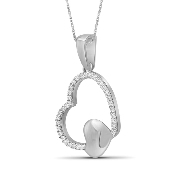 JewelonFire 1/10 Carat T.W. White Diamond Sterling Silver Heart Pendant - Assorted Colors