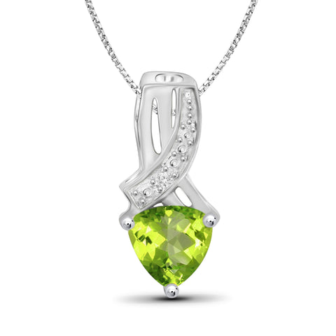 JewelonFire 1.00 Carat T.G.W. Peridot And White Diamond Accent Sterling Silver Pendant - Assorted Colors