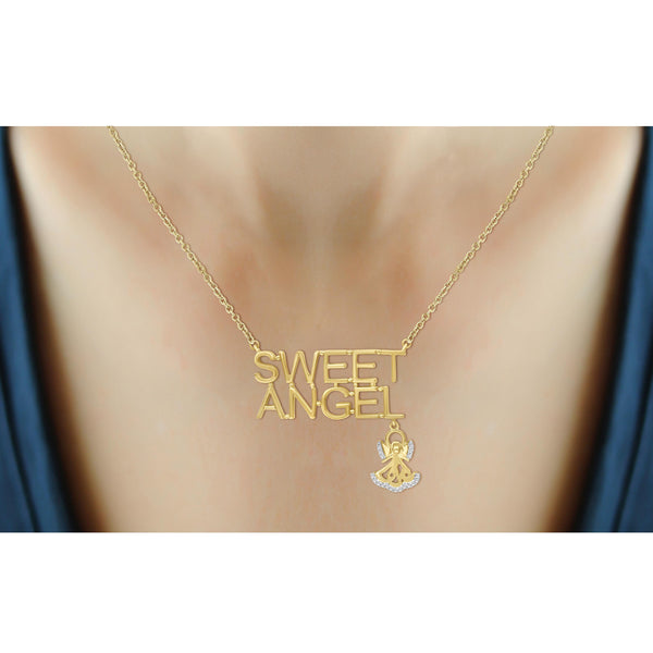 JewelonFire 1/20 Ctw White Diamond "Sweet Angel" Necklace in 14kt Gold over Silver