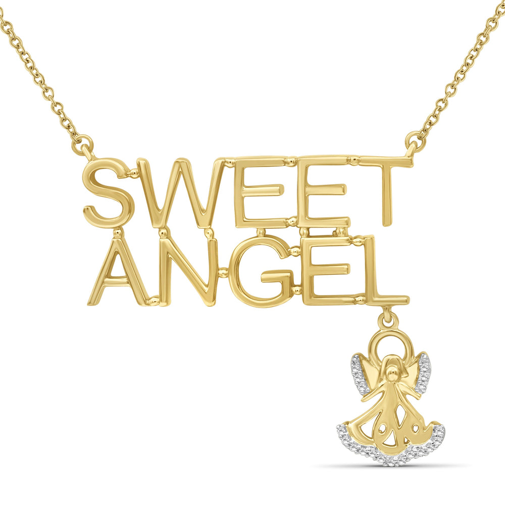 JewelonFire 1/20 Ctw White Diamond "Sweet Angel" Necklace in 14kt Gold over Silver
