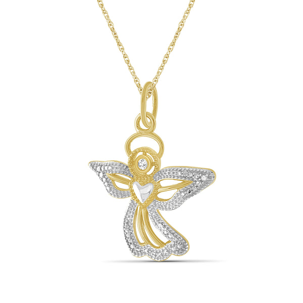JewelonFire Accent White Diamond Angel Pendant in Two Tone Sterling Silver
