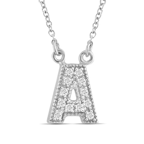 JewelonFire 1/10 Ctw White Diamonds "A to Z" Initial Necklace  in Sterling Silver - Assorted Styles