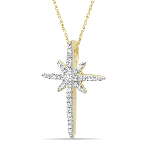 JewelonFire 1/5 Carat T.W. White Diamond Sterling Silver Cross Pendant - Assorted Colors
