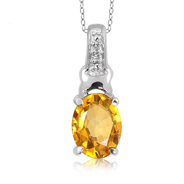 JewelonFire 1.00 Carat T.G.W. Citrine And White Diamond Accent Sterling Silver Pendant - Assorted Colors