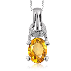 JewelonFire 1.00 Carat T.G.W. Citrine And White Diamond Accent Sterling Silver Pendant - Assorted Colors