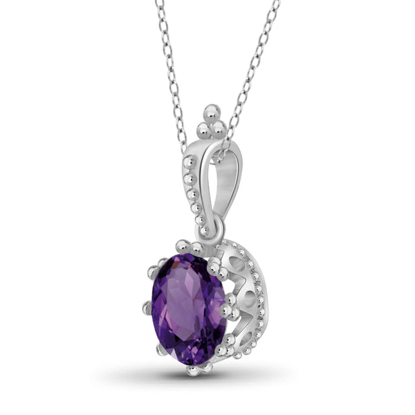 JewelonFire 1.60 Carat T.G.W. Amethyst Sterling Silver Pendant - Assorted Colors