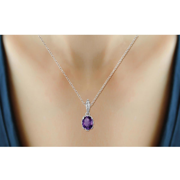 JewelonFire 1.60 Carat T.G.W. Amethyst Sterling Silver Pendant - Assorted Colors