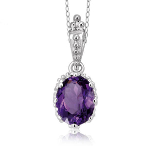 JewelonFire 1.60 Carat T.G.W. Amethyst Sterling Silver Pendant - Assorted Colors