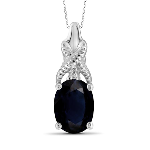 JewelonFire 1.00 Carat T.G.W. Sapphire and White Diamond Accent Sterling Silver Pendant - Assorted Colors