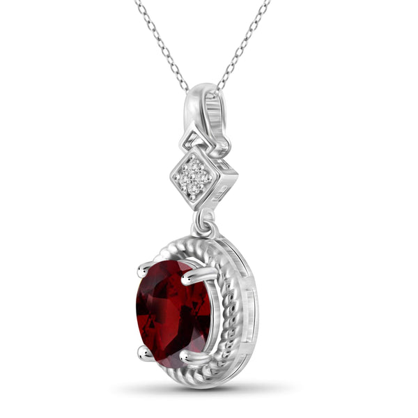 JewelonFire 1 1/2 Carat T.G.W. Garnet And White Diamond Accent Sterling Silver Pendant - Assorted Colors