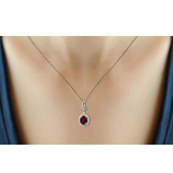 JewelonFire 1 1/2 Carat T.G.W. Garnet And White Diamond Accent Sterling Silver Pendant - Assorted Colors