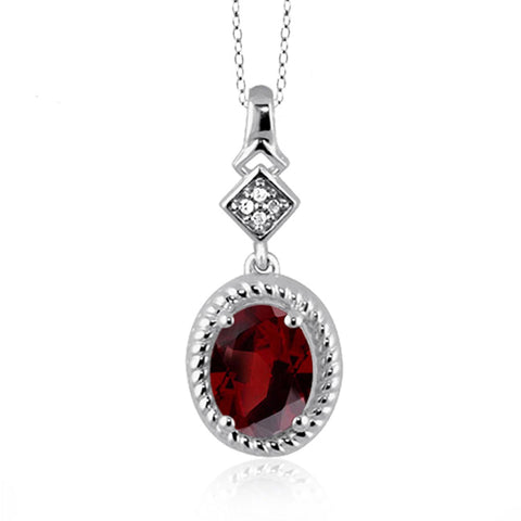 JewelonFire 1 1/2 Carat T.G.W. Garnet And White Diamond Accent Sterling Silver Pendant - Assorted Colors