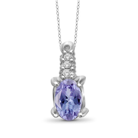 JewelonFire 0.20 Carat T.G.W. Tanzanite and White Diamond Accent Sterling Silver Pendant