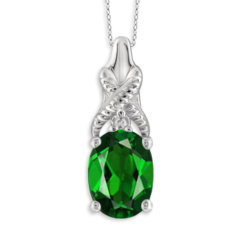 JewelonFire 0.80 Carat T.G.W. Chrome Diopside and White Diamond Accent Sterling Silver Pendant - Assorted Colors