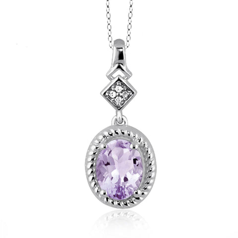 JewelonFire 1.00 Carat T.G.W. Pink Amethyst And White Diamond Accent Sterling Silver Pendant - Assorted Colors