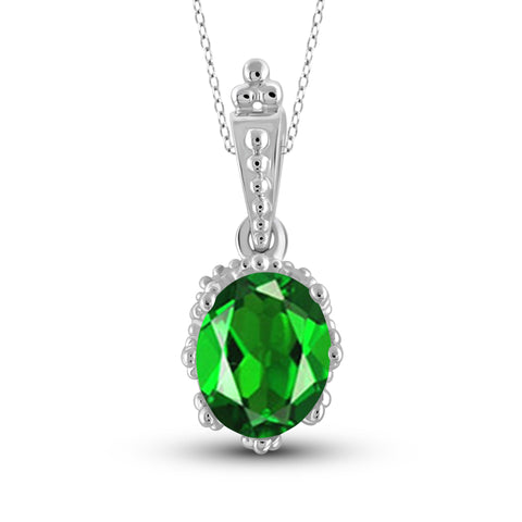 JewelonFire 1.50 Carat T.G.W. Chrome Diopside Sterling Silver Pendant - Assorted Colors