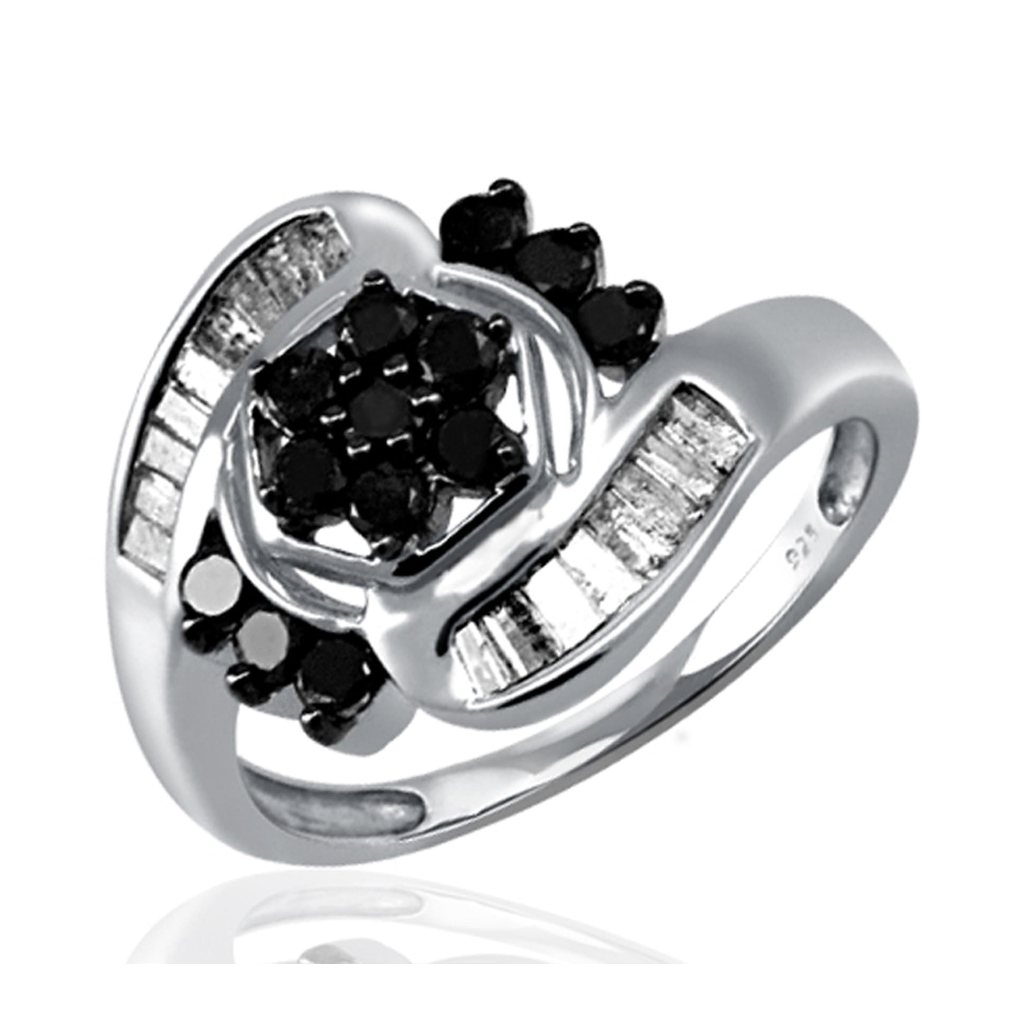 JewelonFire 1 Carat T.W. Black And White Diamond Sterling Silver Ring