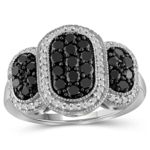 JewelonFire 1 Carat T.W. Black And White Diamond Sterling Silver Ring