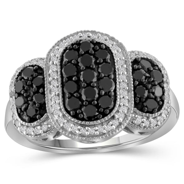 JewelonFire 1 Carat T.W. Black And White Diamond Sterling Silver Ring