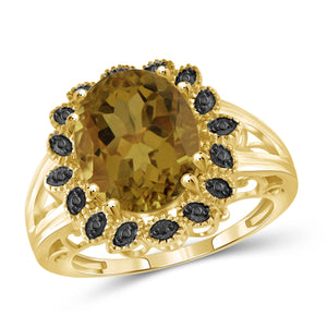 JewelonFire 1 1/2 Carat T.G.W. Whiskey And Black Diamond Accent 14kt Gold Over Silver Flower Ring