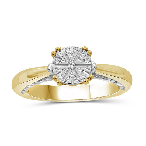 JewelonFire 1/10 Carat T.W. White Diamond Two Tone Silver Flower Ring