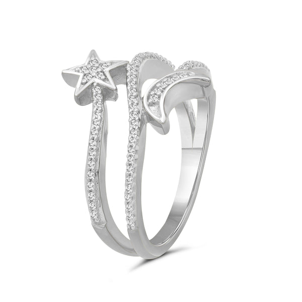 JewelonFire 1/4 Carat T.W. White Diamond Sterling Silver Star & Moon Ring - Assorted Colors