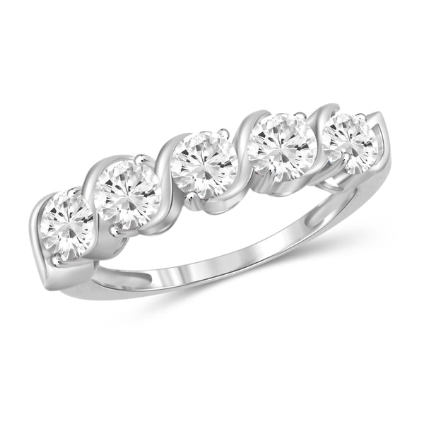 White Cubic Zirconia (AAA) Sterling Silver 5 Stone Ring