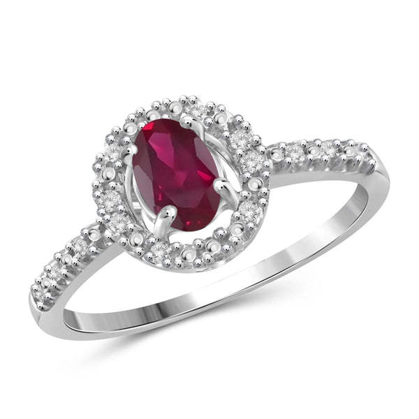 JewelonFire 0.45 Carat T.G.W. Ruby and 1/20 ctw White Diamond Sterling Silver Ring - Assorted Colors