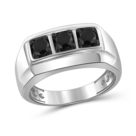 JewelonFire 1 Carat T.W. Black Diamond Sterling Silver Three Stone Men's Ring
