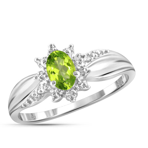 JewelonFire 1/2 Carat T.G.W. Peridot And White Diamond Accent Sterling Silver Ring - Assorted Colors