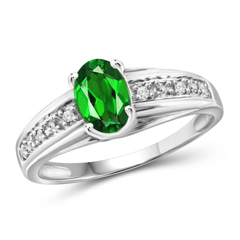 JewelonFire 0.80 Carat T.G.W. Chrome Diopside and 1/20 ctw White Diamond Sterling Silver Ring - Assorted Colors