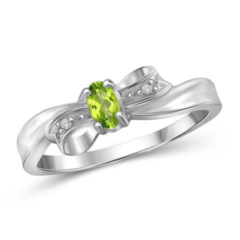 JewelonFire 1/5 Carat T.G.W. Peridot And White Diamond Accent Sterling Silver Ring - Assorted Colors