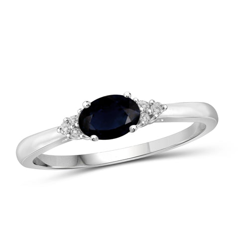 JewelonFire 0.60 Carat T.G.W. Sapphire and White Diamond Accent Sterling Silver Ring - Assorted Colors