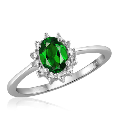 JewelonFire 0.80 Carat T.G.W. Chrome Diopside and White Diamond Accent Sterling Silver Ring - Assorted Colors