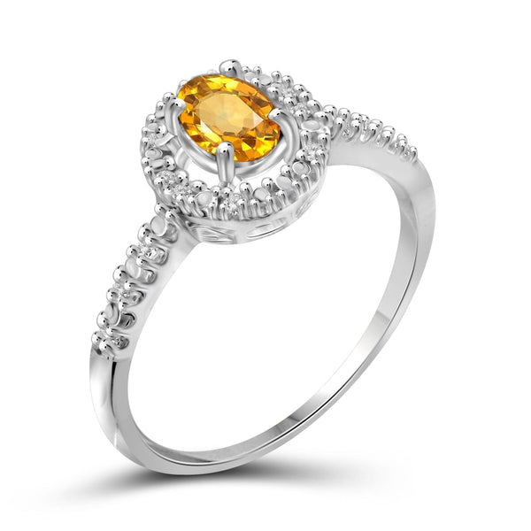 JewelonFire 1/2 Carat T.G.W. Citrine And 1/20 Carat T.W. White Diamond Sterling Silver Ring - Assorted Colors