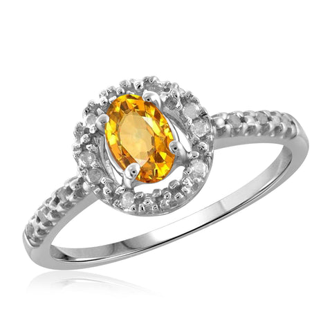 JewelonFire 1/2 Carat T.G.W. Citrine And 1/20 Carat T.W. White Diamond Sterling Silver Ring - Assorted Colors